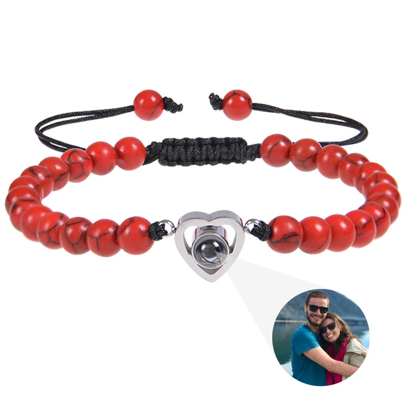 Personalized Custom Photo Projection Bracelet Colorful Bead Chain Heart Pendant Women's Bracelet Anniversary Gifts Jewelry-larkway tradelink