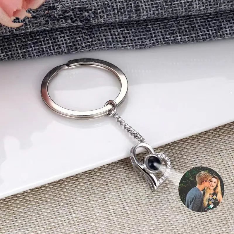 Personalized Photo Projection Keychain Custom Heart Photo Keyring Projection Keychain for Women Anniversary Memorial Gifts-larkway tradelink