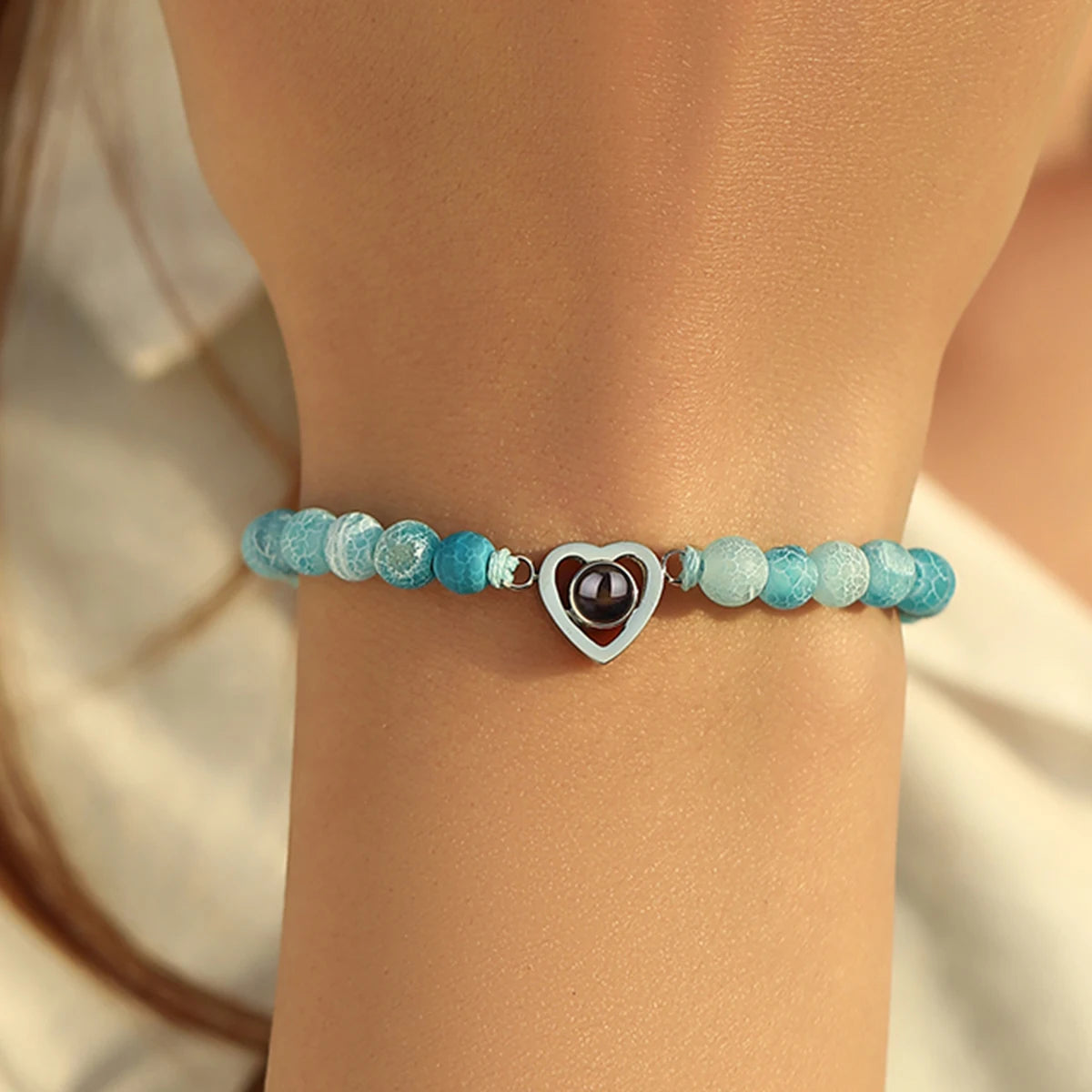 Personalized Custom Photo Projection Bracelet Colorful Bead Chain Heart Pendant Women's Bracelet Anniversary Gifts Jewelry-larkway tradelink