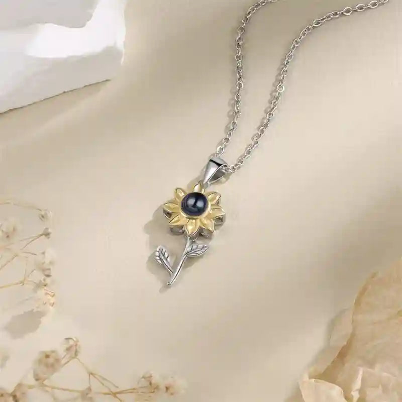 Personalized Photo Sunflower Shaped Projection Necklace Custom Picture Pendant Gift for Love one-larkway tradelink