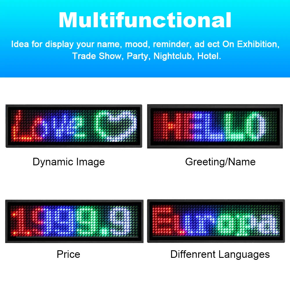 Custom Text Bluetooth LED Badge Personalized USB Charging Programmable  Durable Sign with Multiple Languages-larkway tradelink
