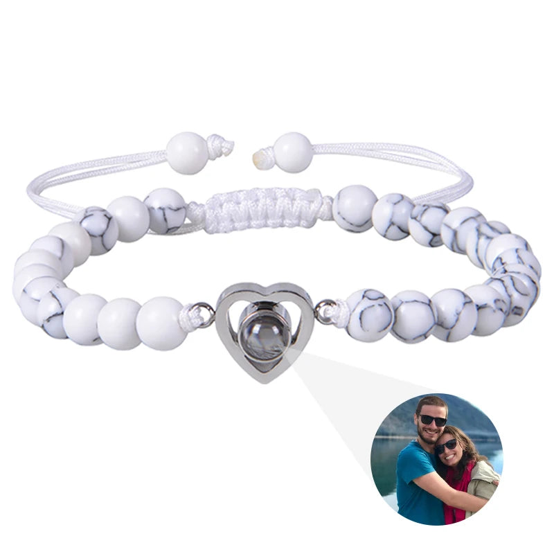 Personalized Custom Photo Projection Bracelet Colorful Bead Chain Heart Pendant Women's Bracelet Anniversary Gifts Jewelry-larkway tradelink