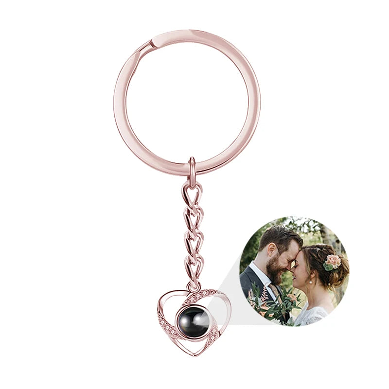 Personalized Photo Projection Keychain Custom Heart Photo Keyring Projection Keychain for Women Anniversary Memorial Gifts-larkway tradelink