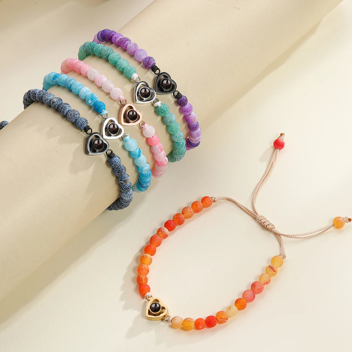 Personalized Custom Photo Projection Bracelet Colorful Bead Chain Heart Pendant Women's Bracelet Anniversary Gifts Jewelry-larkway tradelink