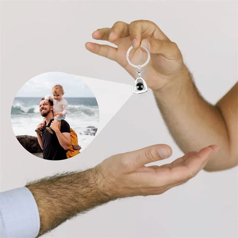 Personalized Photo Projection Keychain Custom Heart Photo Keyring Projection Keychain for Women Anniversary Memorial Gifts-larkway tradelink