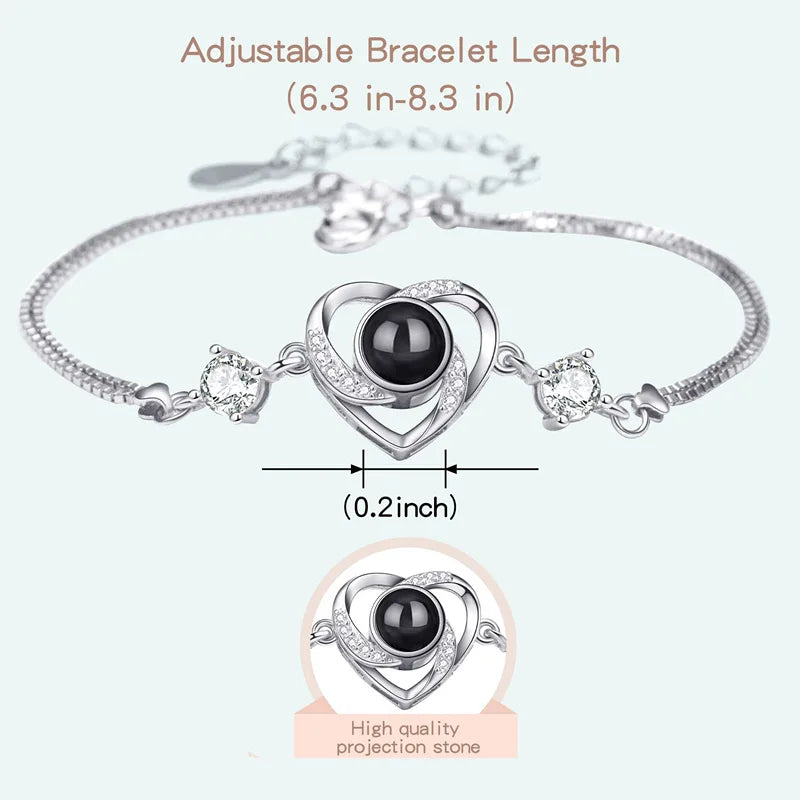 Custom Photo Projection Bracelet Heart Zircona Pendant Stainless Steel Couple DIY Picture Inside Bracelet For Women Jewelry-larkway tradelink