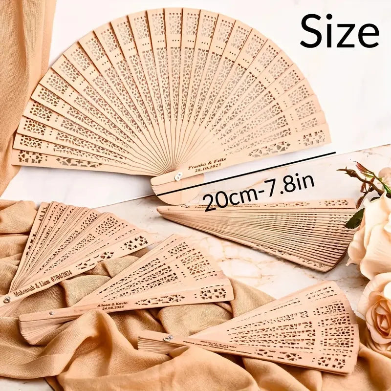 Personalized Folding Wooden Hand Fans Custom Engraved Text for Gift-larkway tradelink
