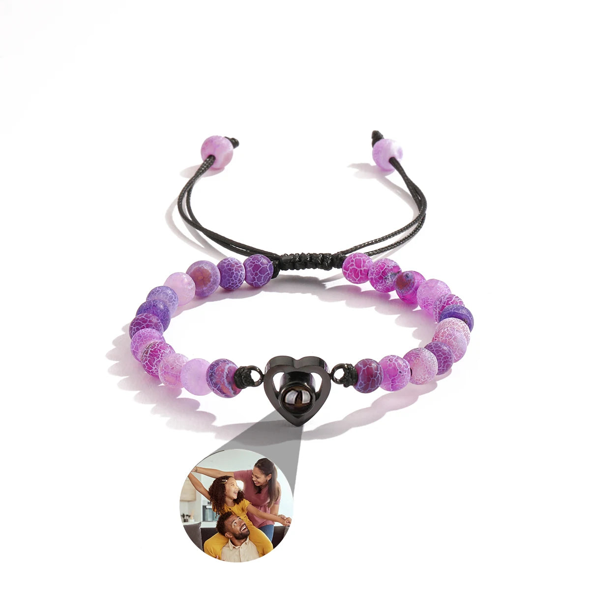 Personalized Custom Photo Projection Bracelet Colorful Bead Chain Heart Pendant Women's Bracelet Anniversary Gifts Jewelry-larkway tradelink