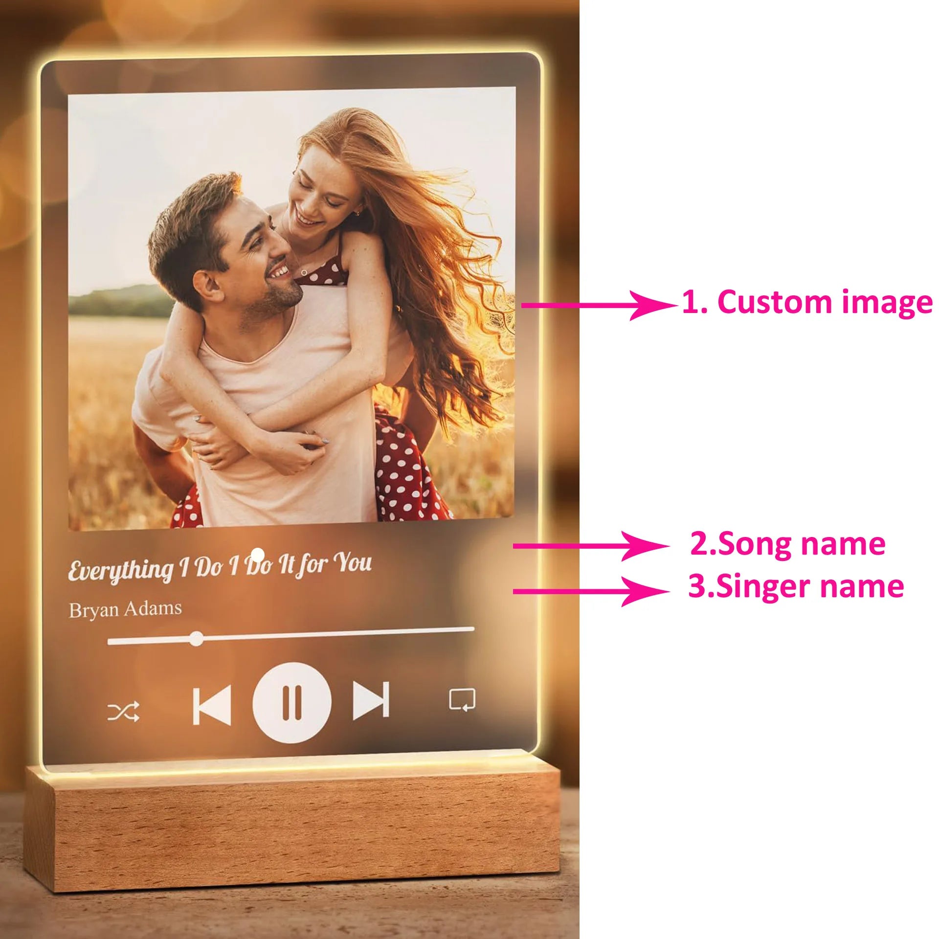 Personalized Acrylic Spotify Music  Custom Photo Plaque with LED Night Light-larkway tradelink