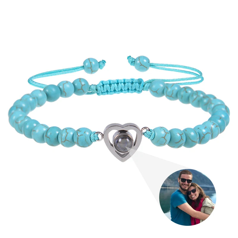 Personalized Custom Photo Projection Bracelet Colorful Bead Chain Heart Pendant Women's Bracelet Anniversary Gifts Jewelry-larkway tradelink