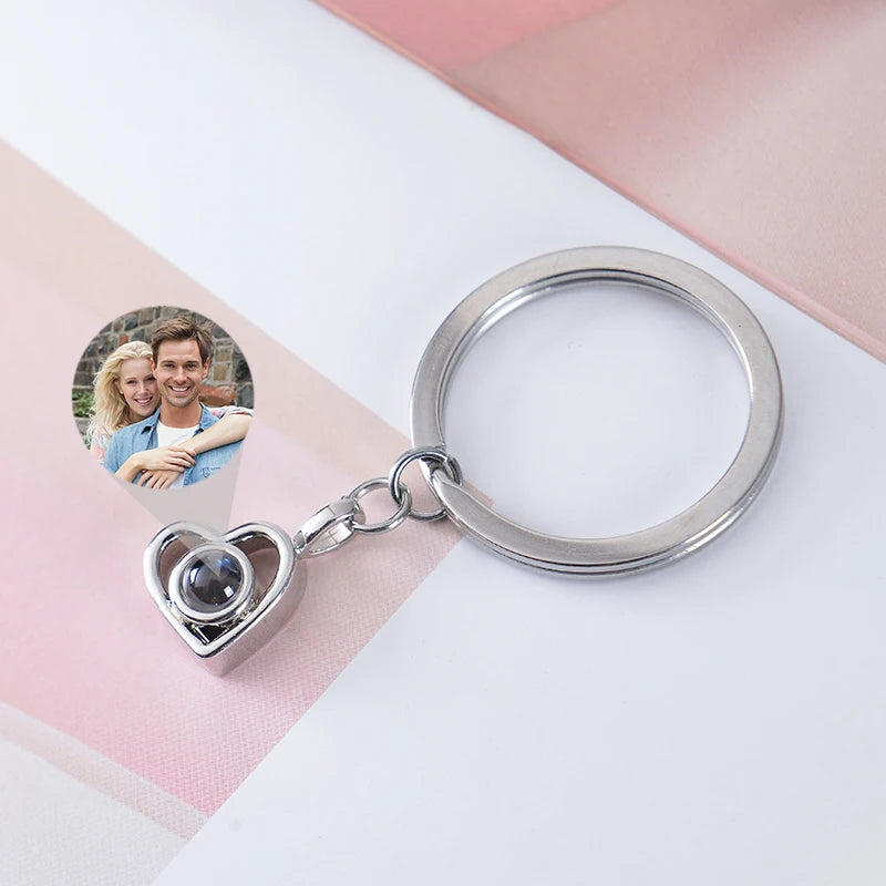 Personalized Photo Projection Keychain Custom Heart Photo Keyring Projection Keychain for Women Anniversary Memorial Gifts-larkway tradelink