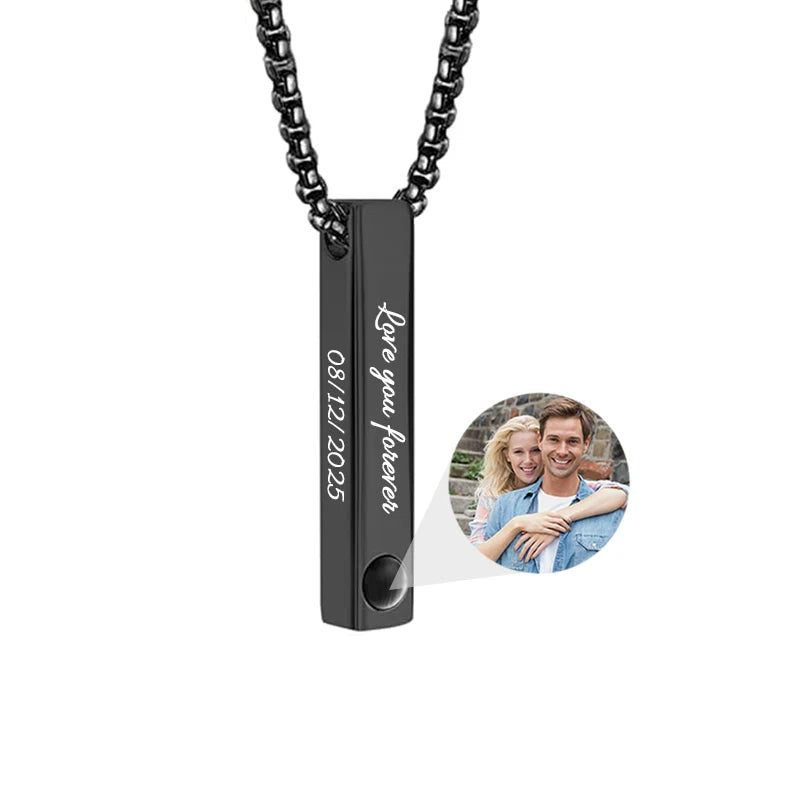 Custom Photo Projection Bar Necklace Picture Personalized Necklace Customized Photo Pendant Necklaces with Picture Jewelry Gift-larkway tradelink