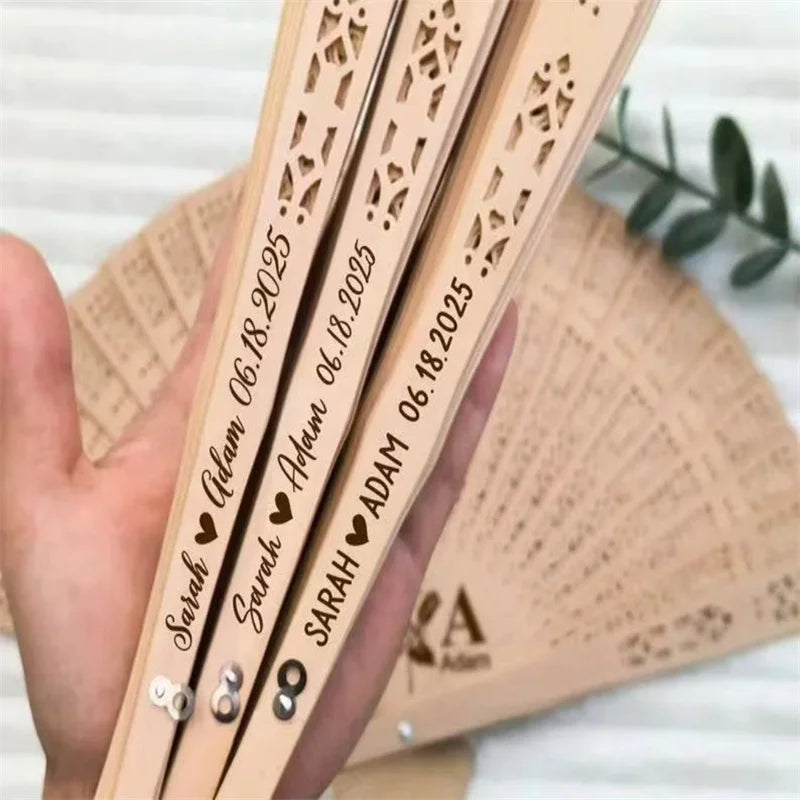 Personalized Folding Wooden Hand Fans Custom Engraved Text for Gift-larkway tradelink