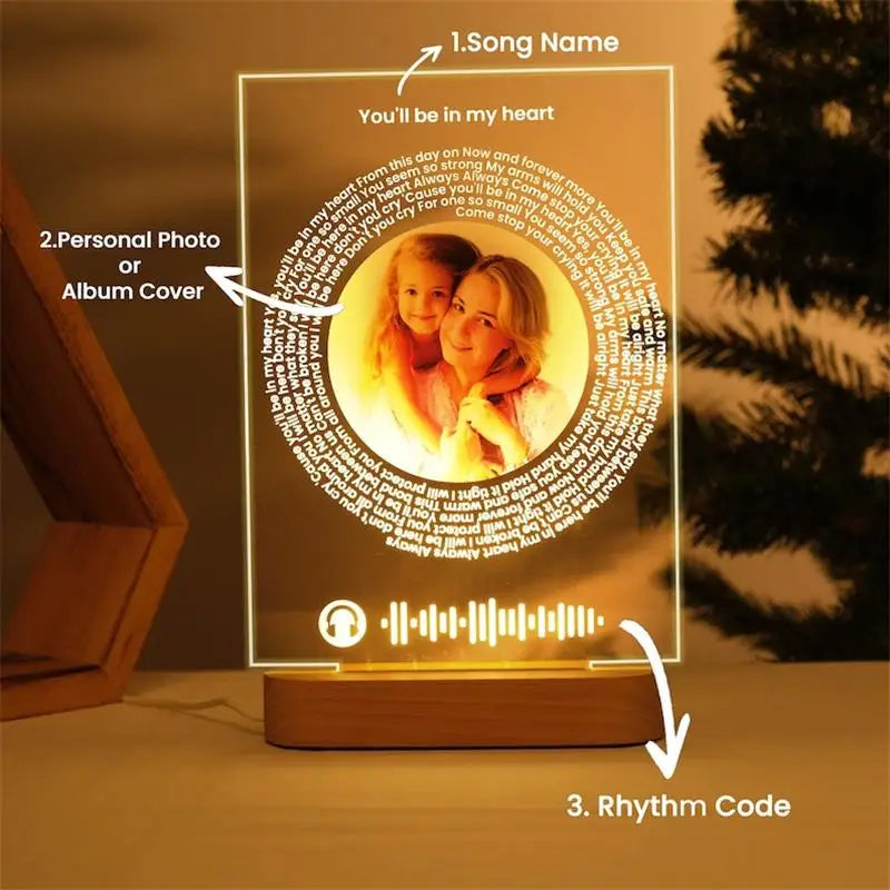 Personalized Acrylic Spotify Music  Custom Photo Plaque with LED Night Light