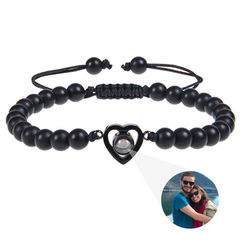 Personalized Custom Photo Projection Bracelet Colorful Bead Chain Heart Pendant Women's Bracelet Anniversary Gifts Jewelry-larkway tradelink