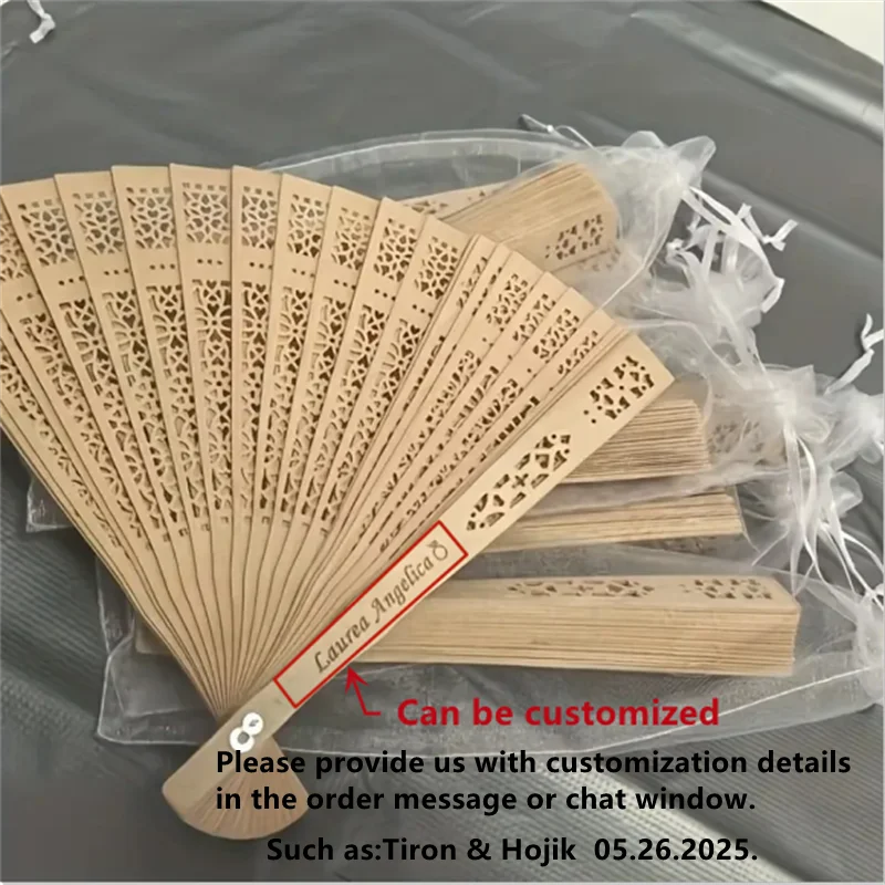 Personalized Folding Wooden Hand Fans Custom Engraved Text for Gift-larkway tradelink