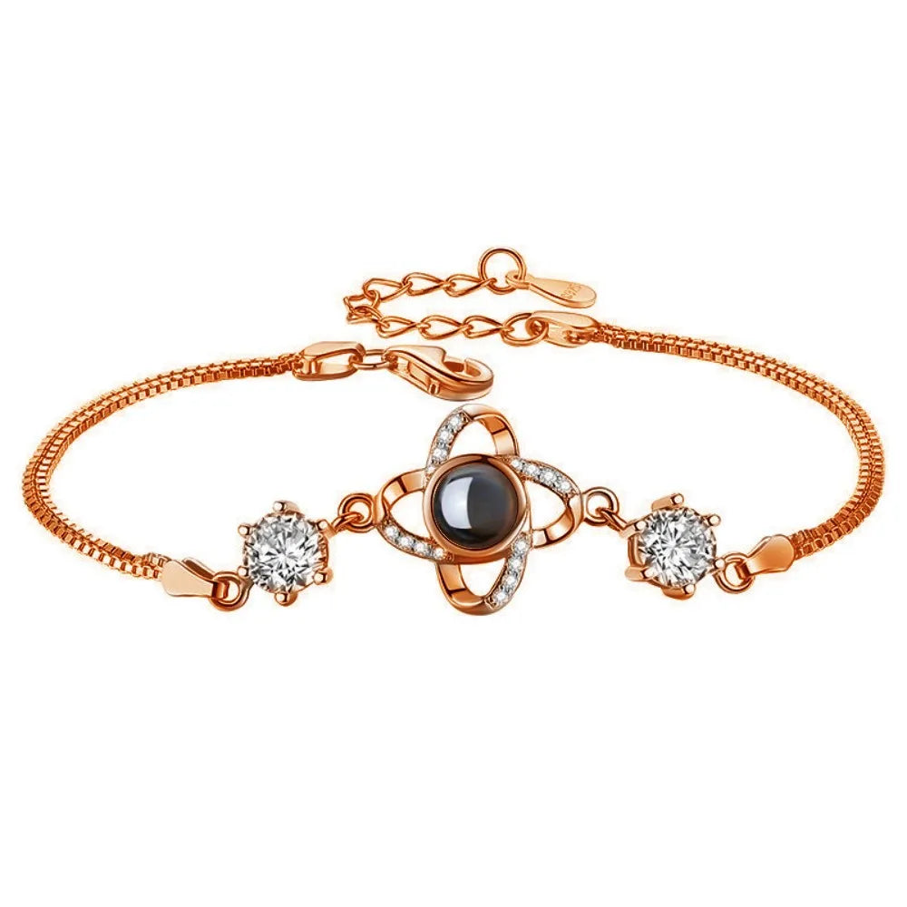 Custom Photo Projection Bracelet Heart Zircona Pendant Stainless Steel Couple DIY Picture Inside Bracelet For Women Jewelry-larkway tradelink