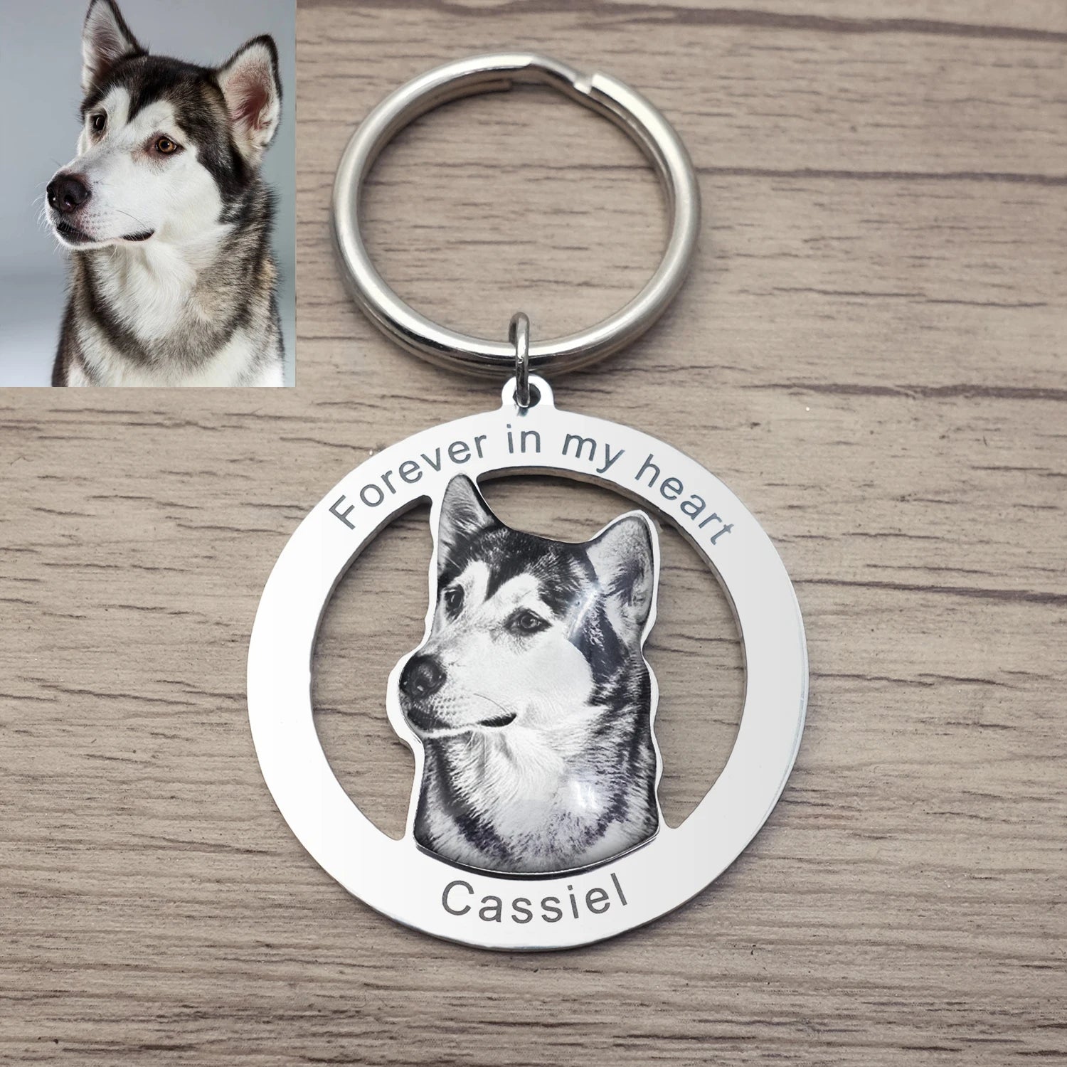Custom Photo Engraved Keychain Personalised Picture Keyring Personalized Memorial Key Chain Your Dog Pet Portrait Customize Gift-larkway tradelink