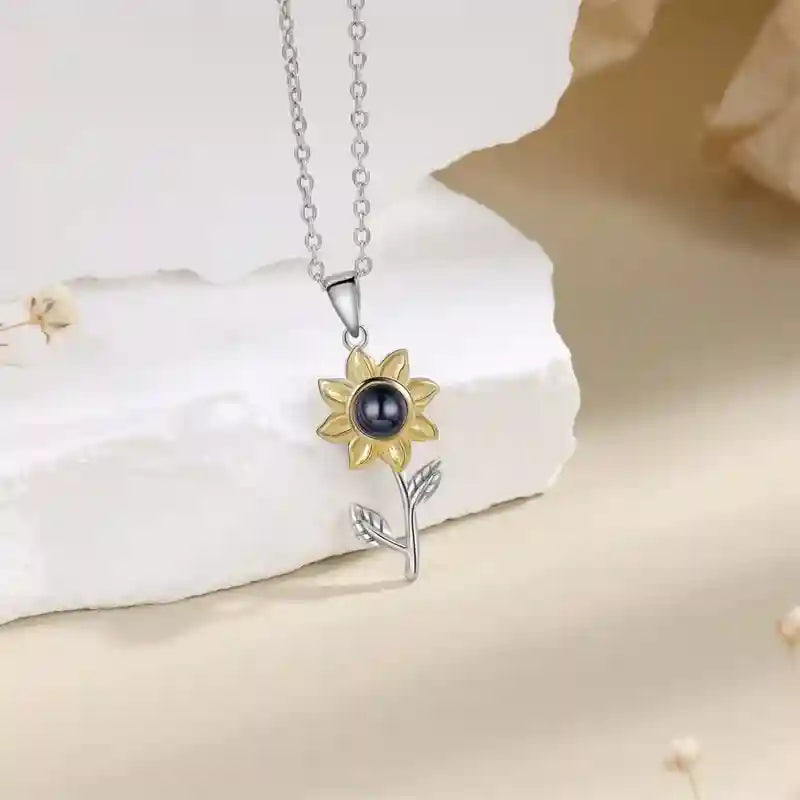 Personalized Photo Sunflower Shaped Projection Necklace Custom Picture Pendant Gift for Love one-larkway tradelink