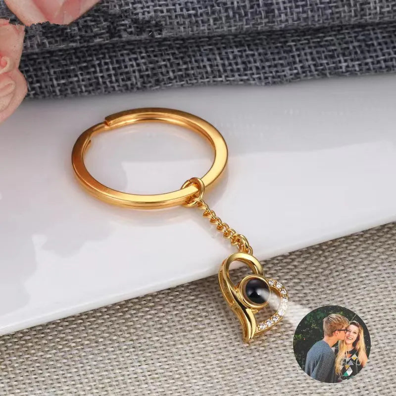 Personalized Photo Projection Keychain Custom Heart Photo Keyring Projection Keychain for Women Anniversary Memorial Gifts-larkway tradelink