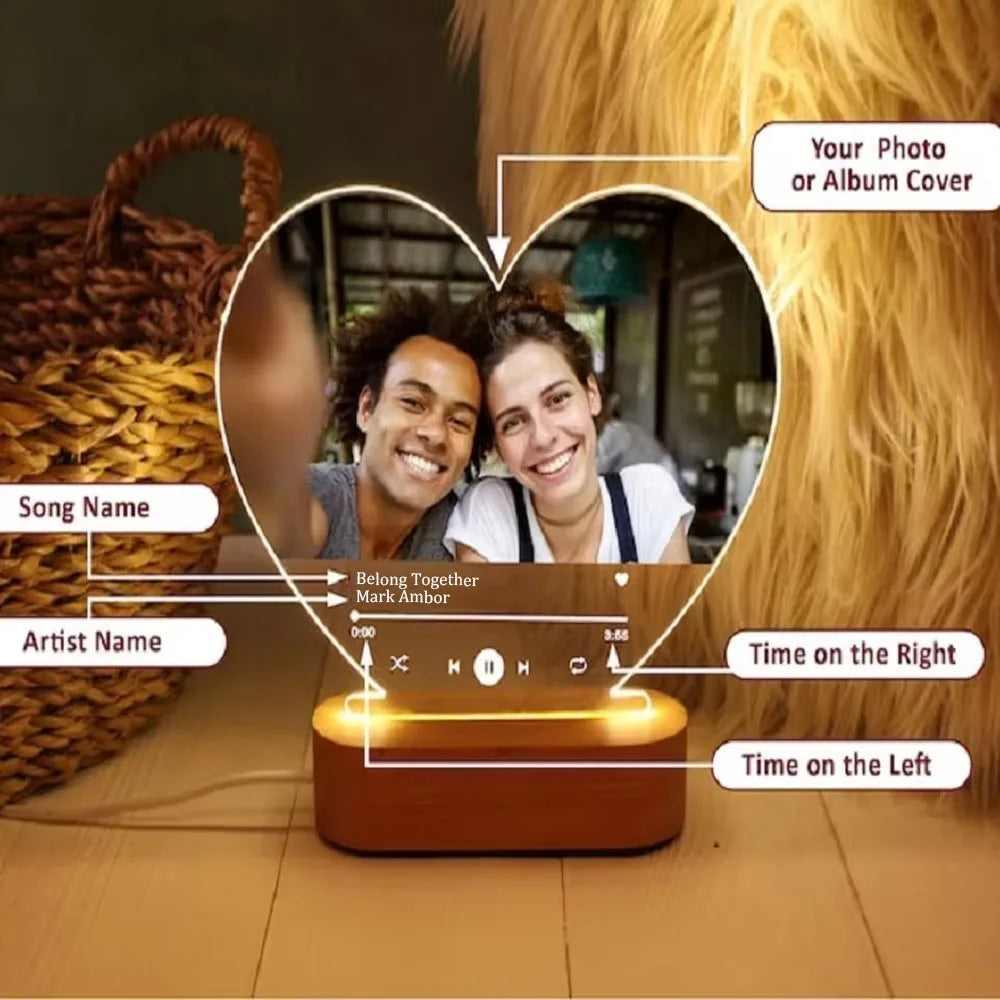 Personalized Acrylic Spotify Music  Custom Photo Plaque with LED Night Light-larkway tradelink