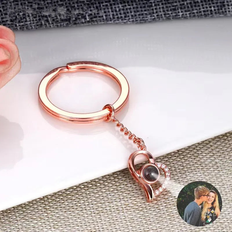 Personalized Photo Projection Keychain Custom Heart Photo Keyring Projection Keychain for Women Anniversary Memorial Gifts-larkway tradelink