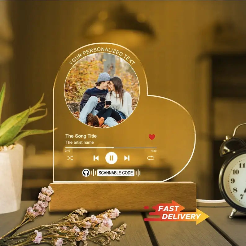 Personalized Acrylic Spotify Music  Custom Photo Plaque with LED Night Light-larkway tradelink