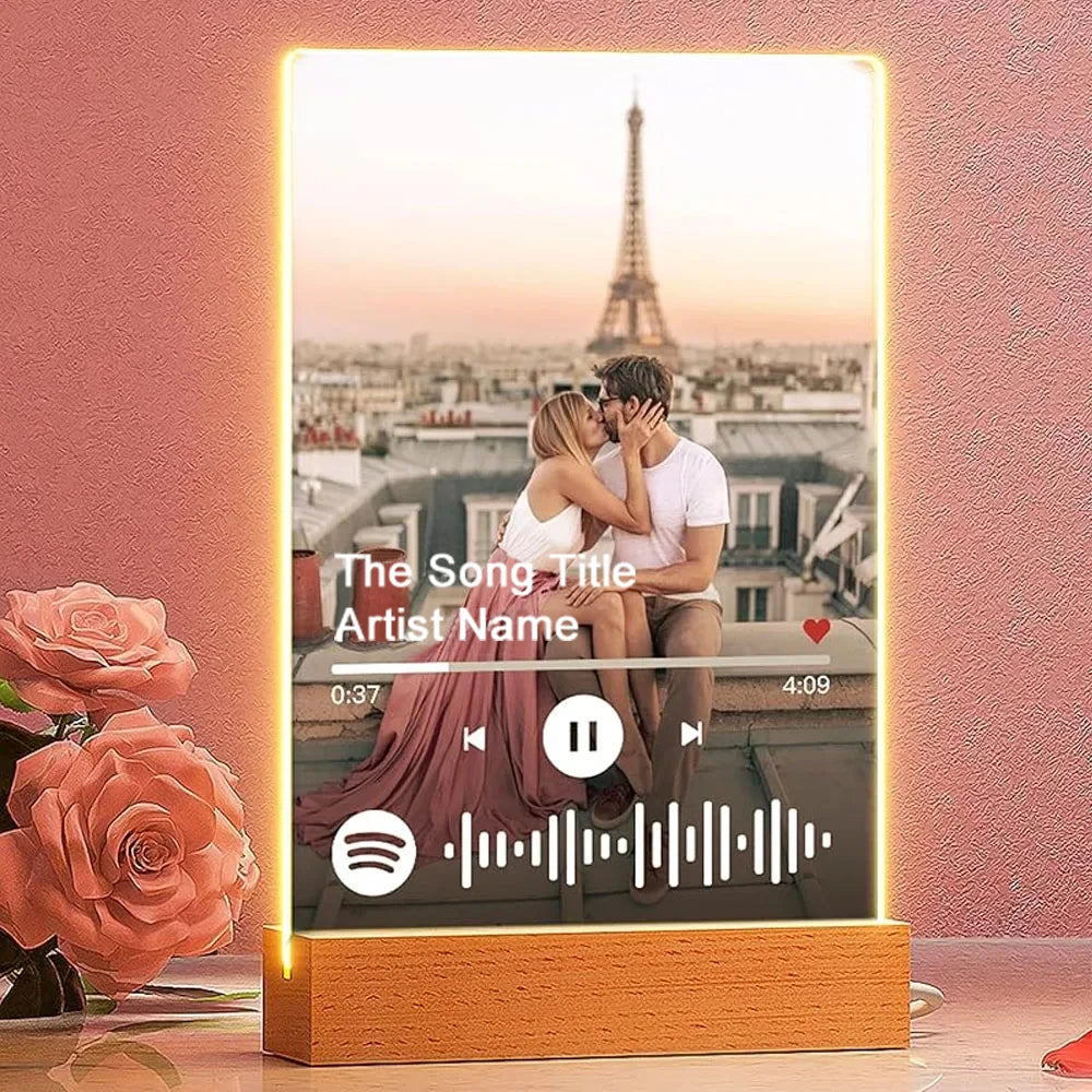 Personalized Acrylic Spotify Music  Custom Photo Plaque with LED Night Light-larkway tradelink