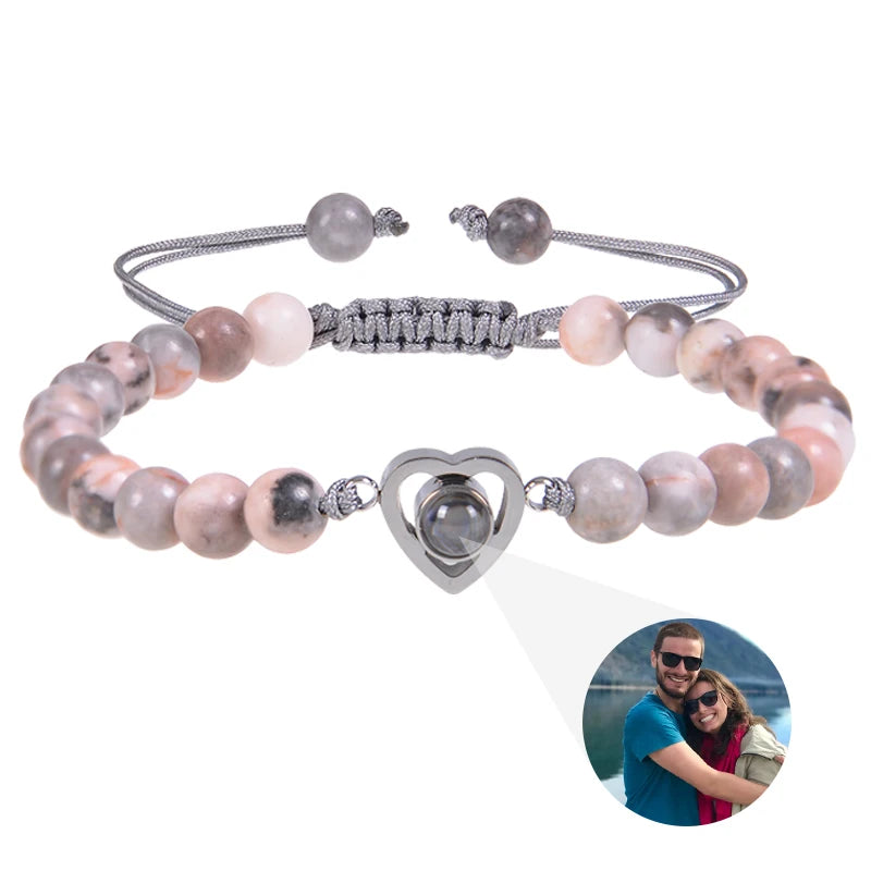 Personalized Custom Photo Projection Bracelet Colorful Bead Chain Heart Pendant Women's Bracelet Anniversary Gifts Jewelry-larkway tradelink