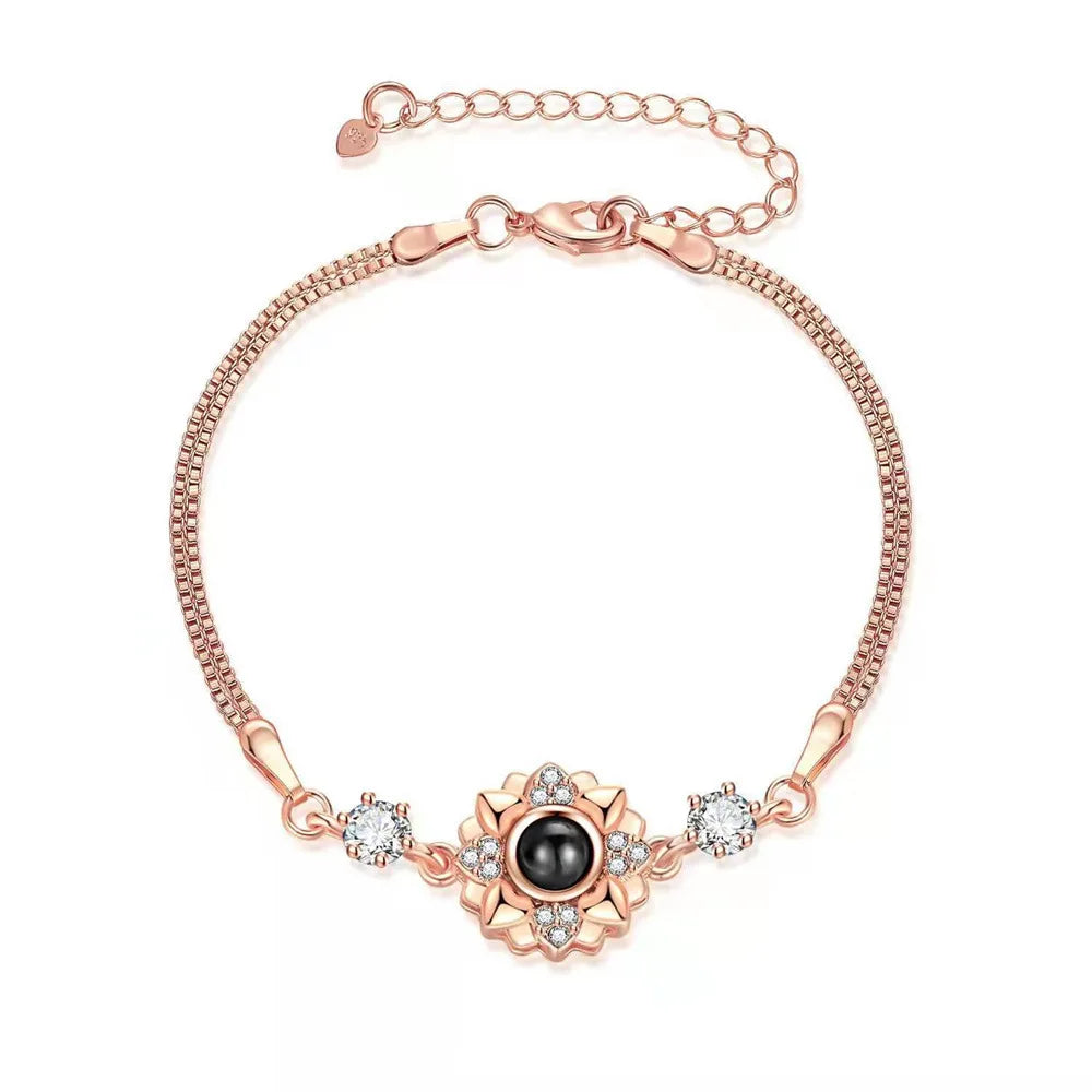 Custom Photo Projection Bracelet Heart Zircona Pendant Stainless Steel Couple DIY Picture Inside Bracelet For Women Jewelry-larkway tradelink