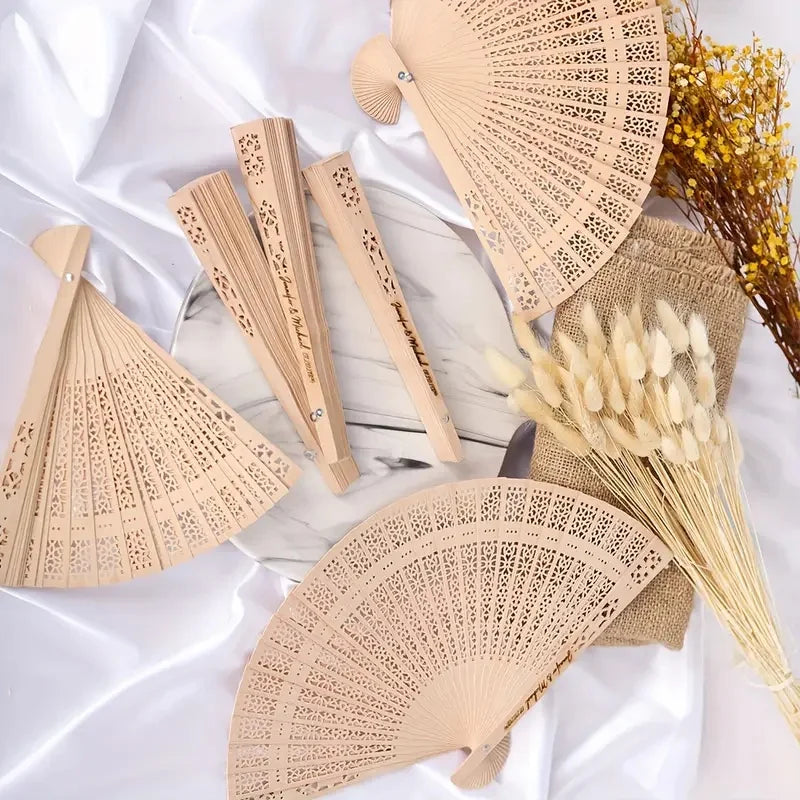 Personalized Folding Wooden Hand Fans Custom Engraved Text for Gift-larkway tradelink