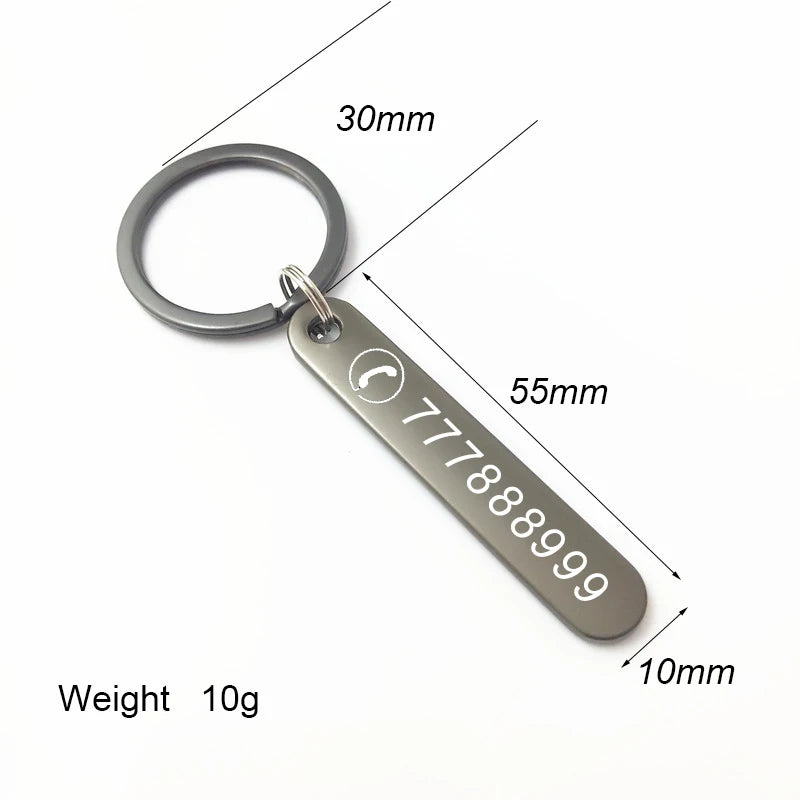 Custom Phone Number Keychains Personalized  Laser Engraving Titanium Bar Keyring Gifts-larkway tradelink