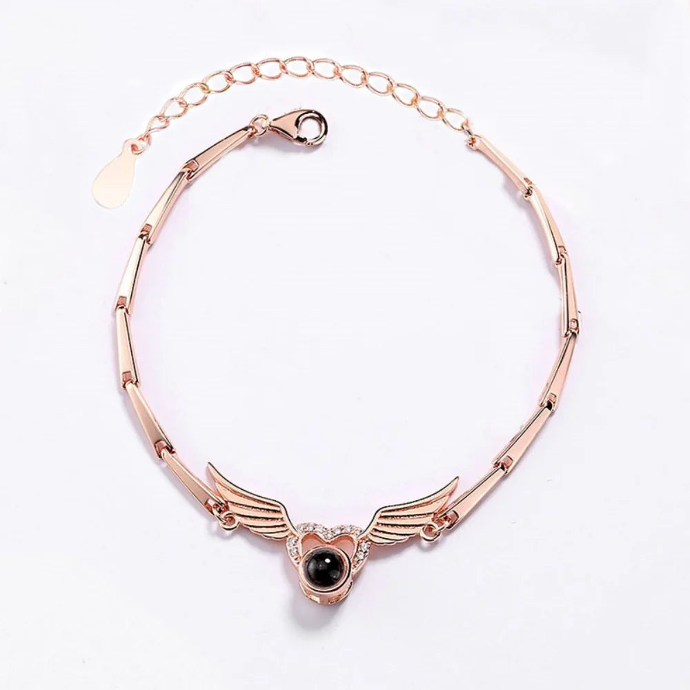 Custom Photo Projection Bracelet Heart Zircona Pendant Stainless Steel Couple DIY Picture Inside Bracelet For Women Jewelry-larkway tradelink