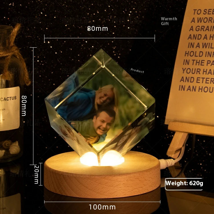 Personalized Crystal Photo and Text Desktop Decor Custom Photo Night Light Optional Crystal Shapes-larkway tradelink