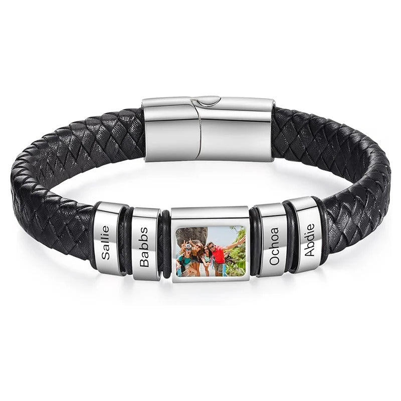 Customized Leather Bracelet Stainless Steel  Engraving Photo and Text  Personalized  Accessories Gifts-larkway tradelink
