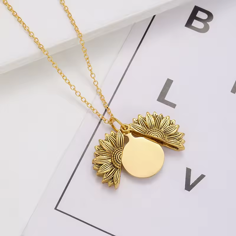 Customized Sunflower Pendant Openable Necklace Personalized Photo for Gift-larkway tradelink