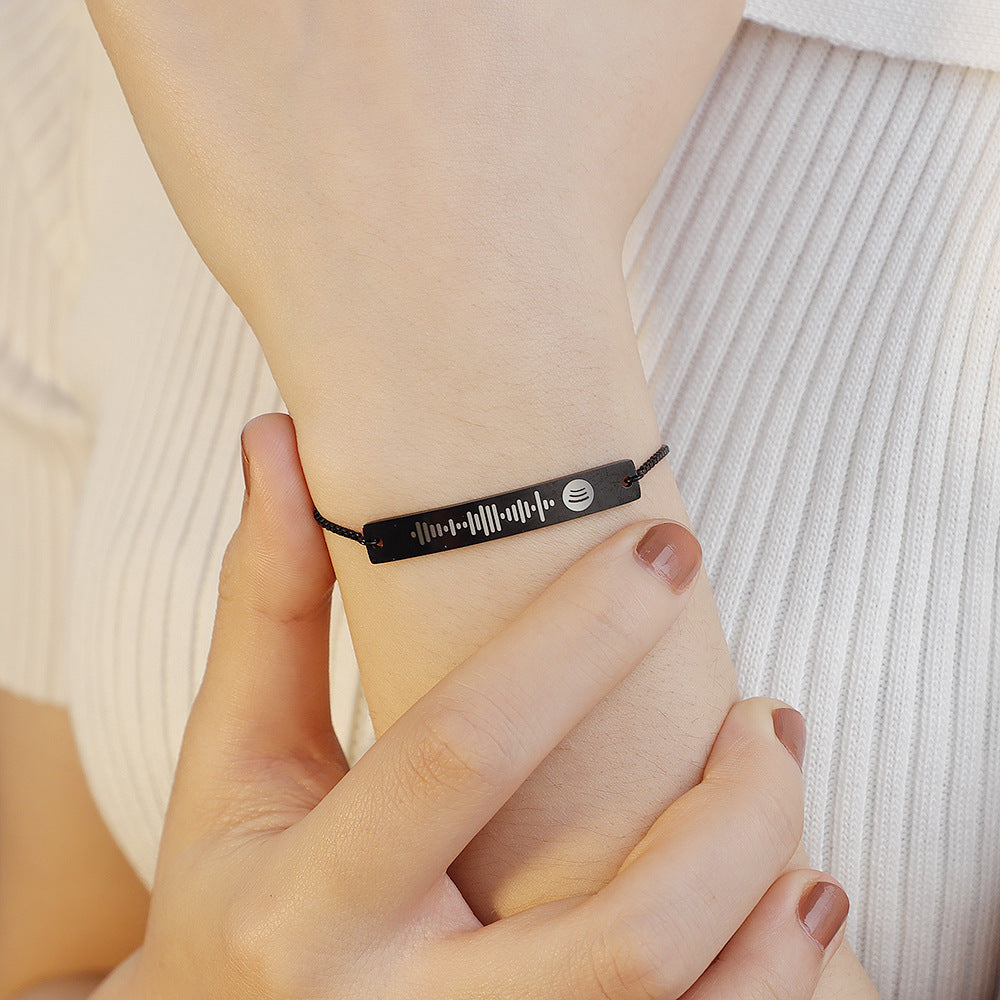 Personalized Stainless Steel Bracelet Customized Engraved Scannable Music Code Gift-larkway tradelink