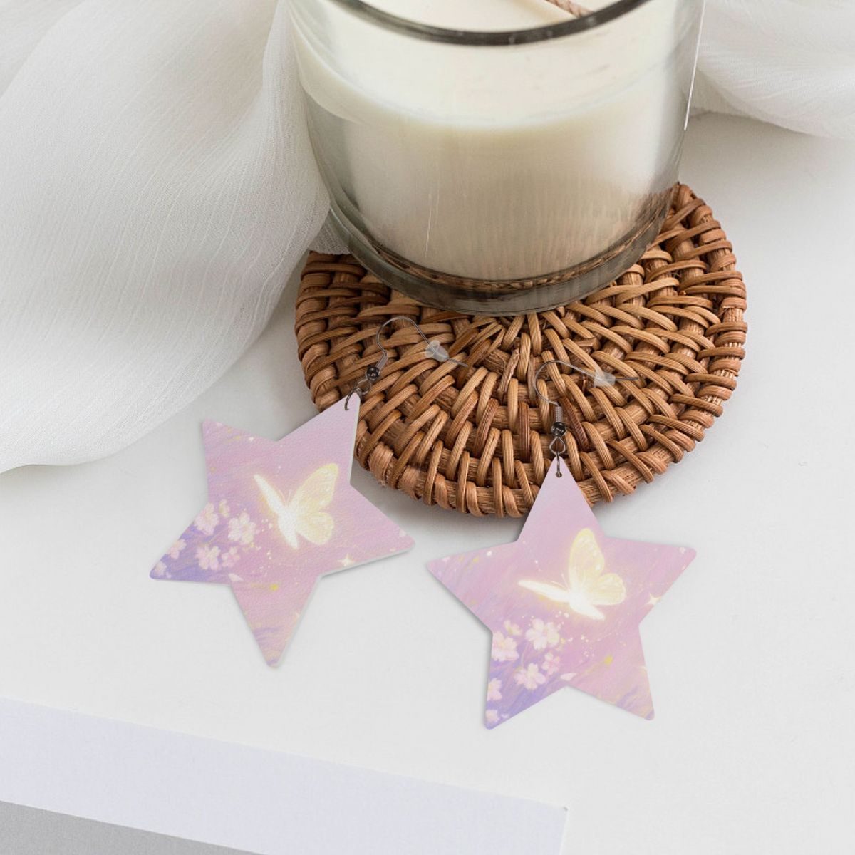 Custom Leather Star Earrings Personalized Picture Studs-larkway tradelink