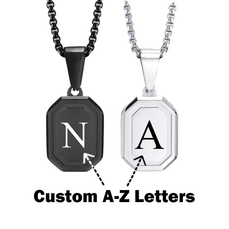 Personalized Geometric Stainless Steel Necklace Customized A-Z Letters Pendant-larkway tradelink