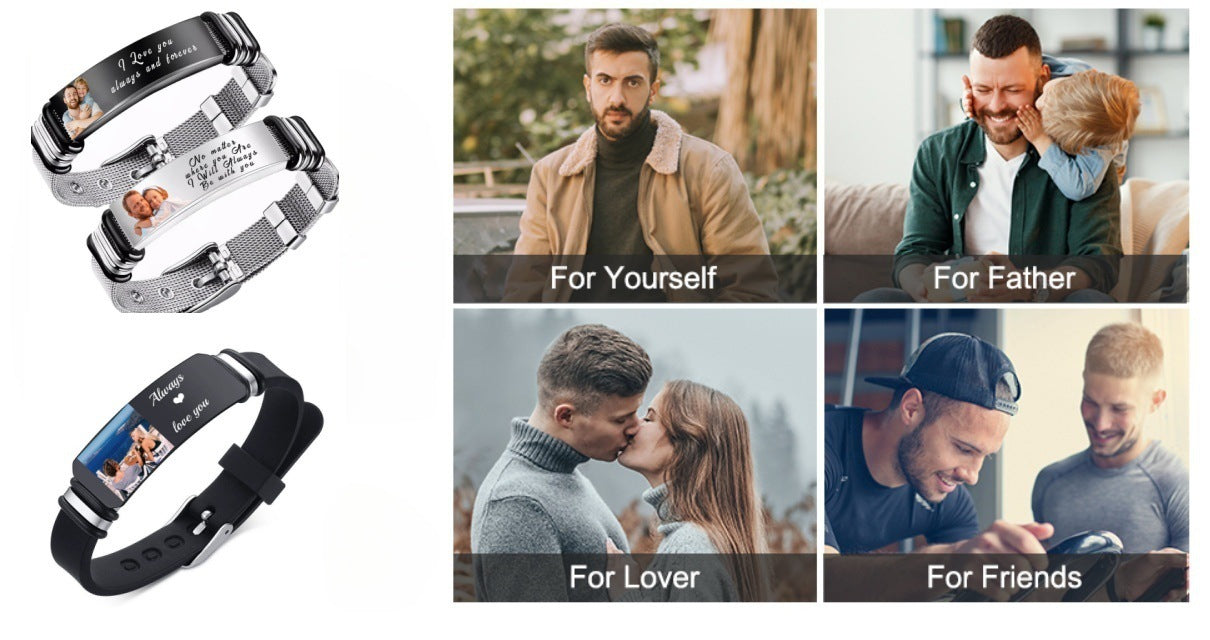Personalized Engraving Silicone And Titanium Steel Bracelet Customized Photo And Text-larkway tradelink