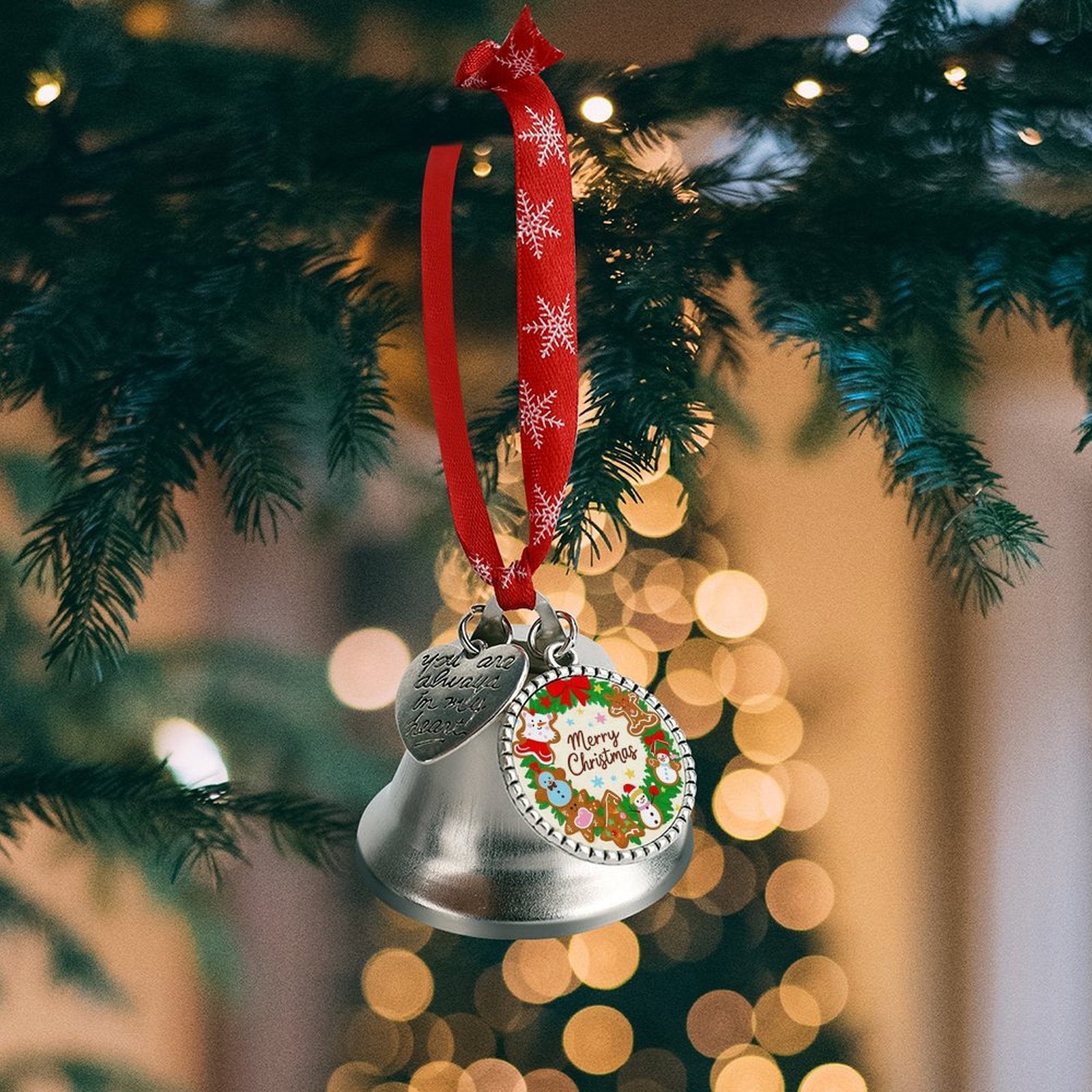 Custom Photo Christmas Bell Ornament Personalized Decoration with Multi Pendant-larkway tradelink