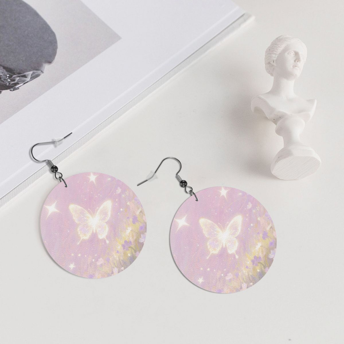 Custom Leather Round Earrings Personalized Picture Studs-larkway tradelink