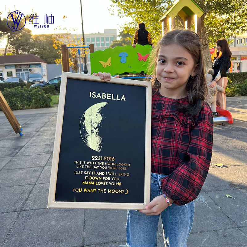 Custom Birth Night Sky Moon Phase Frame Personalized Text Creative Gift-larkway tradelink