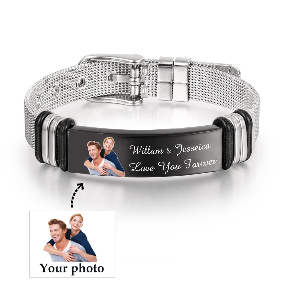 Personalized Engraving Silicone And Titanium Steel Bracelet Customized Photo And Text-larkway tradelink
