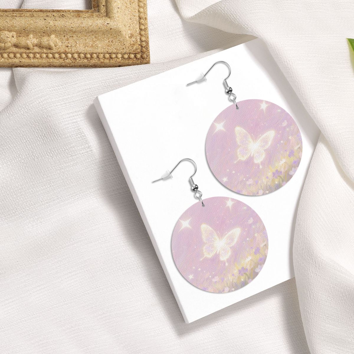 Custom Leather Round Earrings Personalized Picture Studs-larkway tradelink