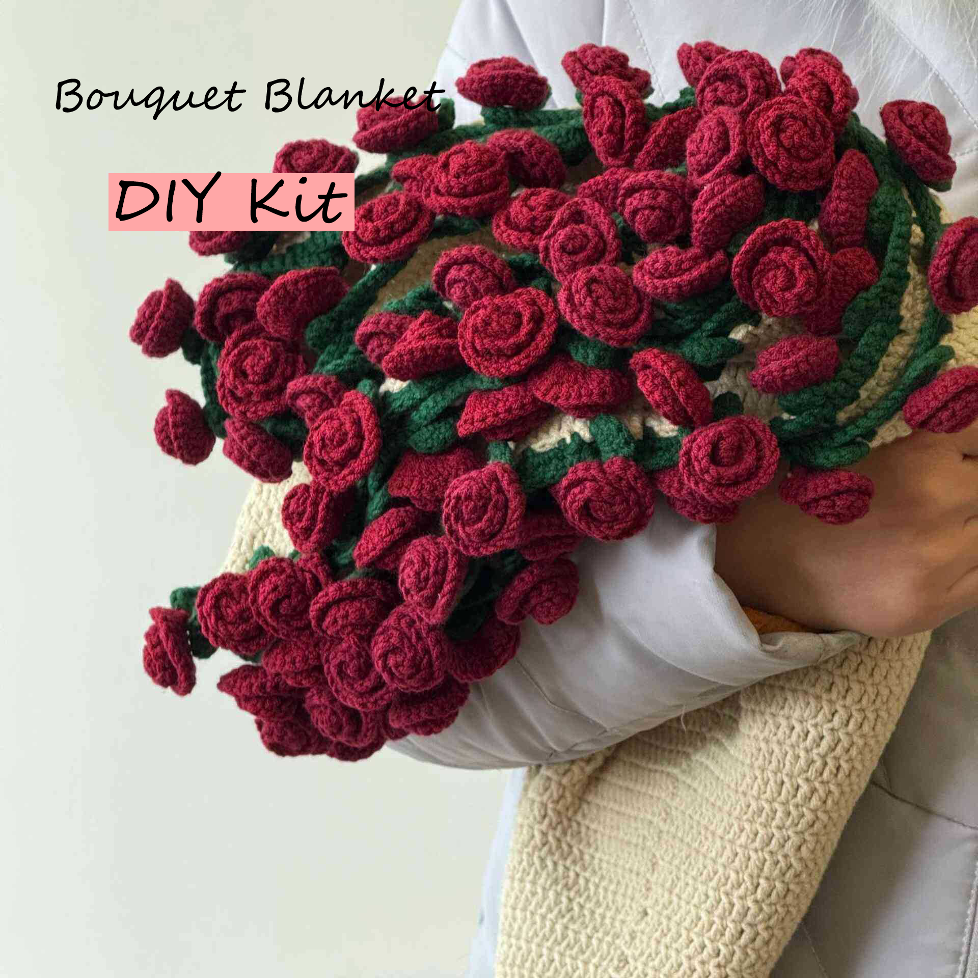 Hand-Knitted Rose Blanket DIY Kit & Ready-Made Gift for Mother's Day Valentine's Day-larkway tradelink