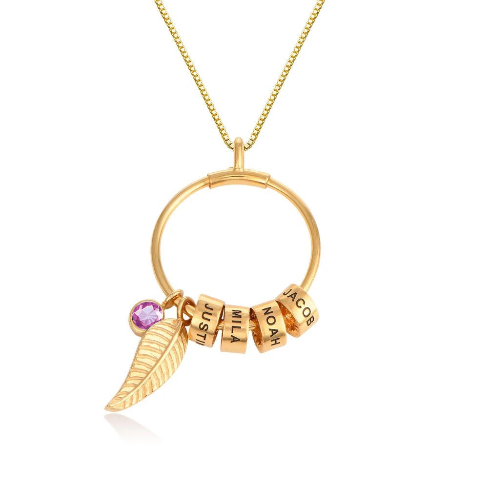 Personalized Birthstone Stainless Steel Leaf shaped Necklace Customized Text Gift-larkway tradelink