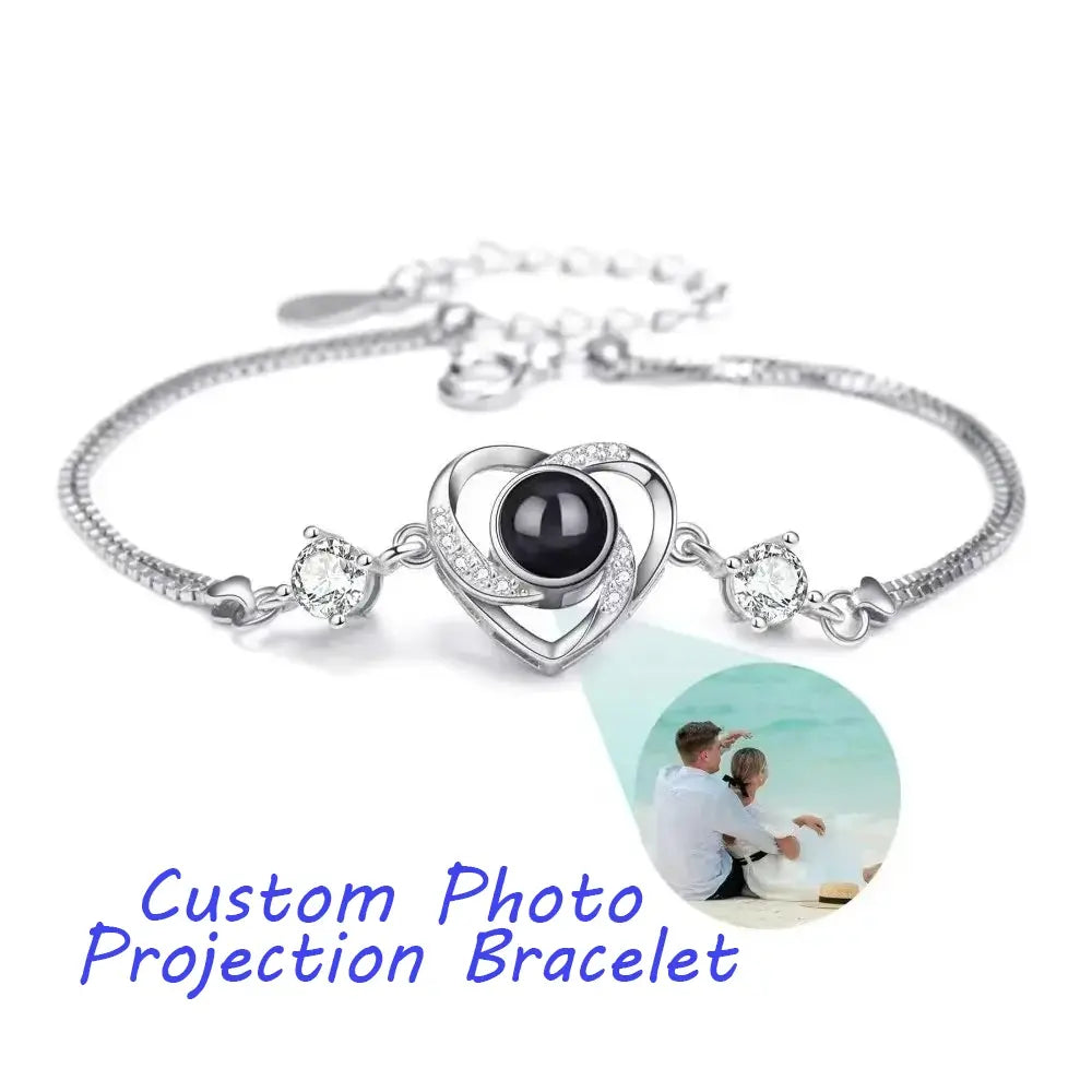 Custom Photo Projection Bracelet Heart Zircona Pendant Stainless Steel Couple DIY Picture Inside Bracelet For Women Jewelry-larkway tradelink