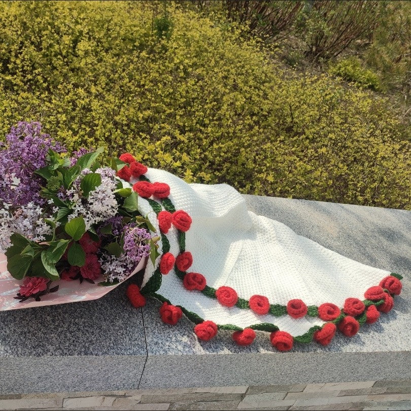 Hand-Knitted Rose Blanket DIY Kit & Ready-Made Gift for Mother's Day Valentine's Day-larkway tradelink