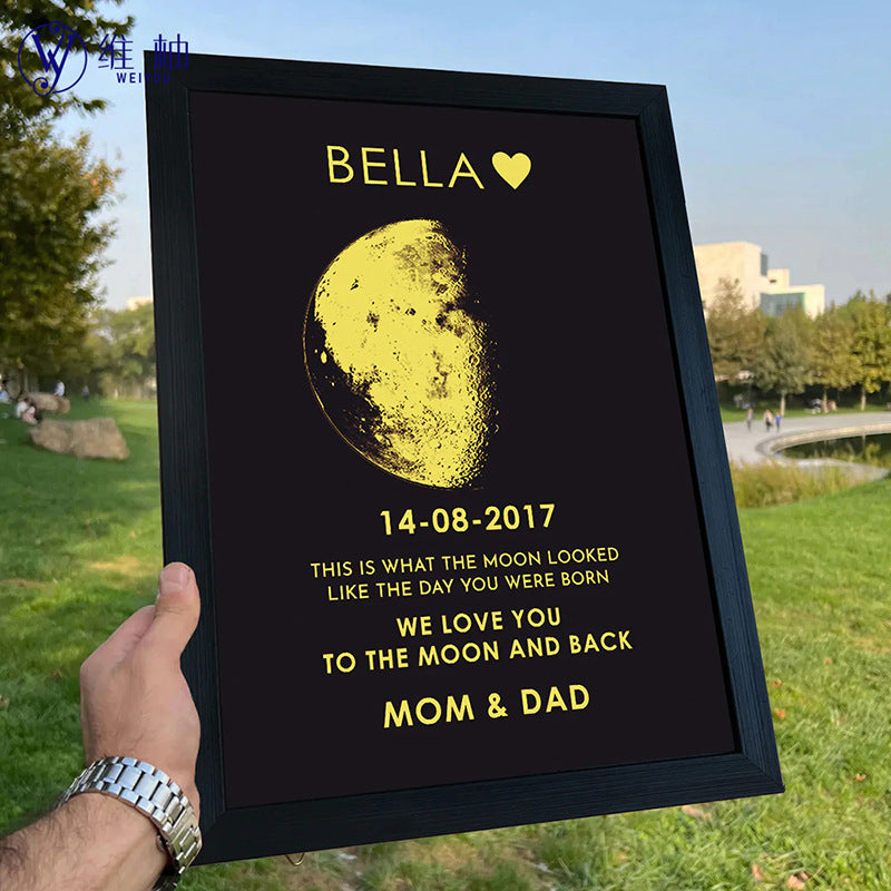 Custom Birth Night Sky Moon Phase Frame Personalized Text Creative Gift-larkway tradelink
